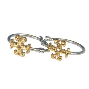 NWT Tory Burch Small Eleanor Multi Gold and Silver Hoop Earrings Dust Bag $135